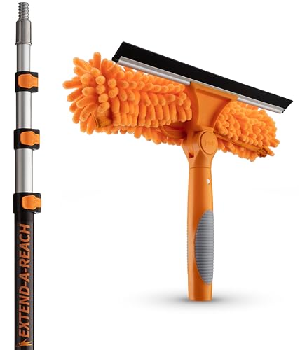 4-12 ft Window Washing Kit with Extension Pole (20+ Foot Reach) // Window Cleaning Tool & Window Washer Squeegee with Telescopic Extension Pole // Best Indoor Outdoor Window Washing Equipment - size: 12 feet