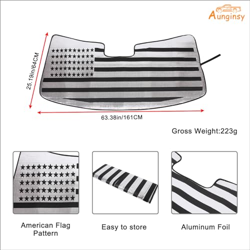 Car Front Windshield Sunshade Compatible with Toyota Tundra/Sequoia 2022-2026, Windshield Sunshades Foldable Reflective Sun Visor for UV Rays & Sun Heat Protection Car USA Flag Pattern Accessories - color: Silver(B)
