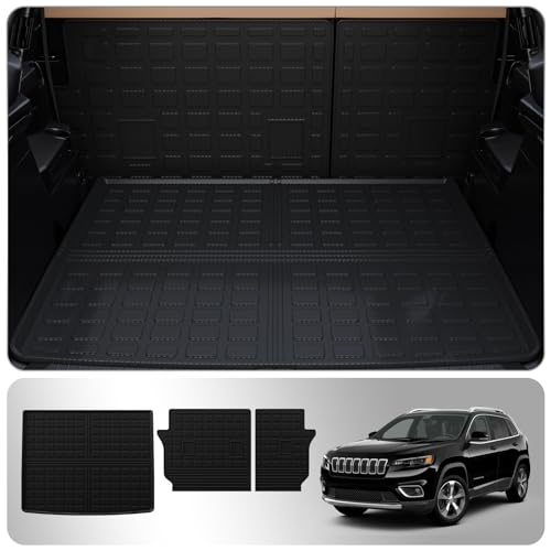 Cargo Mat Compatible with 2019-2023 Jeep Cherokee (Not Grand Cherokee) Cargo Liner Trunk Mat TPE Back Seat Cover Protector 2022 Cherokee Accessories (Trunk Mat+Backrest Mats) - style: For Jeep Cherokee | 2019-2023