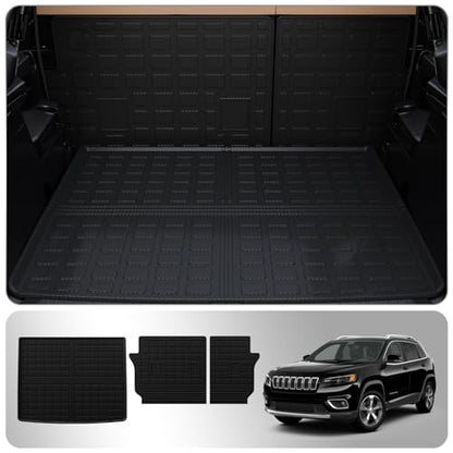Cargo Mat Compatible with 2019-2023 Jeep Cherokee (Not Grand Cherokee) Cargo Liner Trunk Mat TPE Back Seat Cover Protector 2022 Cherokee Accessories (Trunk Mat+Backrest Mats) - style: For Jeep Cherokee | 2019-2023