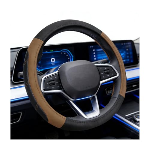 Sport Leather Steering Wheel Cover, 15 inch Anti Slip Steering Wheel Protector with Soft Grip Padding, Universal Breathable Wheel Wrap Interior Accessories for Car Truck SUV (Black & Brown) - color: Black & Brown