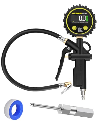 Atsafepro Digital Tire Pressure Gauge with Inflator, 0-200 PSI, 2.5" Screen, ±1% High Accuracy, Auto Shut-Off, Rubber Hose & 1/4" NPT Quick Connect Plug & Locking Air Chuck for Cars, Motors, Bikes - size: 2.5" Color Screen