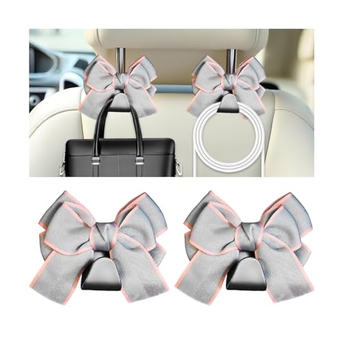 Cute Bow Car Seat Headrest Hooks, 2PCS Multifunctional Vehicle Rear Seat Hanging Hooks, Automotive Interior Seatback Storage Organizer for Purses Bag, Universal for SUV Sedan Truck (Gray Line) - color: Gray Line