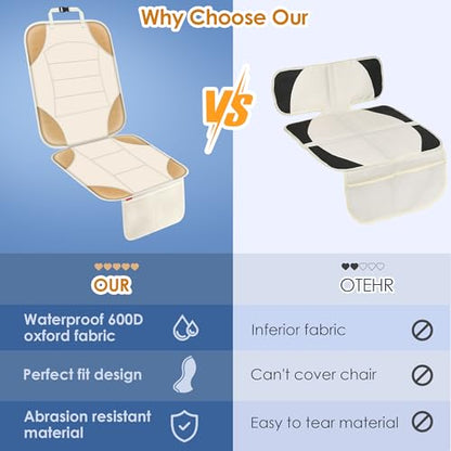 Sinvitron Car Seat Protector for Child Car Seat - Waterproof Non-Slip Leather Mat with 2 Mesh Pockets, Universal Seat Cover for Baby, Pets & Vehicles(2-Pack,Off-White) - color: 2 Pack Off-White