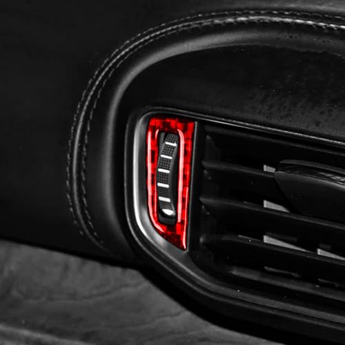 Real Red Carbon Fiber Car Dashboard Side AC Vent Outlet Rotary Control Sticker Auto Interior Trim Compatible with Ford Explorer(U625) XLT/Limited/ST/Platinum/Platinum Hybrid 2020 2021 2022 2023 - color: Dash Side Ac Vent Control