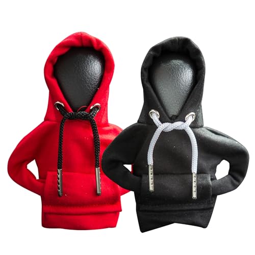 2Pcs Car Shift Knob Hoodie,Gear Shift Hoodie,Funny Sweater Hoodie for Gearshift,Automotive Interior Accessories（Red and Black） - color: 1*Red+1*Black