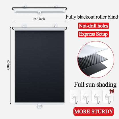 No Drilling Retractable Roller Window Shades (2 Pack), Suction Cups Window Shade Removable Blackout Window Cover Easy to Install for Living Room Bedroom Car Window Office Bathroom (19.6"x49") - size: 19.6"x49"