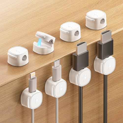 Magnetic Cable Clips [1s Lock] Adhesive Cord Holder Organizer for Nightstand, 8Pack Desk Cable Management Clips, Phone Charger Wire Cord Organizer Keeper for Nightstand Wall Car Office - color: White-Rectangle, size: 8 Pack