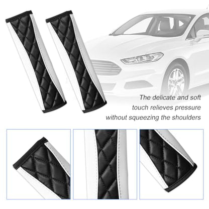 2PCS Car Seat Belt Cover, Soft Comfortable Leather Vehicle Seatbelt Shoulder Pad Cushion, Breathable Automotive Interior Seat Strap Harness Mat, Universal for RV SUV Truck (White) - color: White