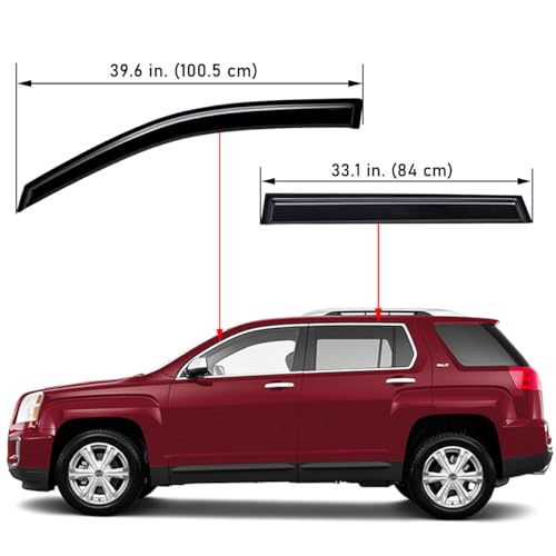 Lightronic Extra Durable Outside-Mount Auto Vent Window Visor, Fits 2010-2017 GMC Terrain, UV Protection Rain Guard, Original Wind Deflector, No-Drill Easy Install, Dark Smoke, 4-Pcs - size: Outside Mount