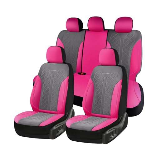 Coverado Car Seat Covers Full Set, Leather Seat Covers, Rose Automotive Protectors 5-Seat, Luxury Universal Fit Seat Covers for SUV, Truck, Sedan and Most Vehicles All-Weather - color: A-Rose&Gray, size: FullSet