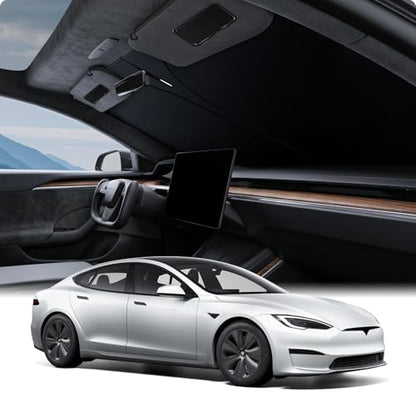 BASENOR 2026-2021 Tesla Model S Windshield Sunshade [Proprietary Design] [UV Protection] Foldable Heat Insulation Sun Shade Front Window Cover for Model S Accessories - size: Model S