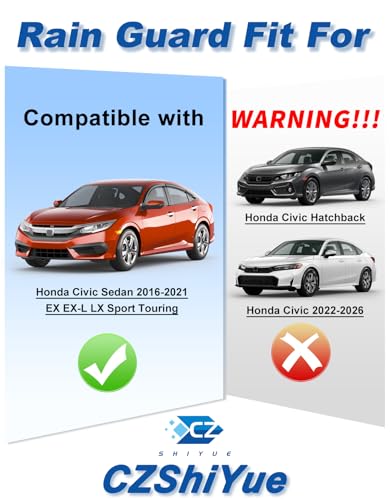 6-PCS Extra-Thick Rain Guards Fit for Honda Civic Sedan 4dr LX 2016-2021 Extra Durable Tape-on Window Rain Guard Window Deflectors Vent Shades Window Visor Vent Visors Exterior - size: Fit for 2016-2021 Honda Civic Sedan 4dr LX