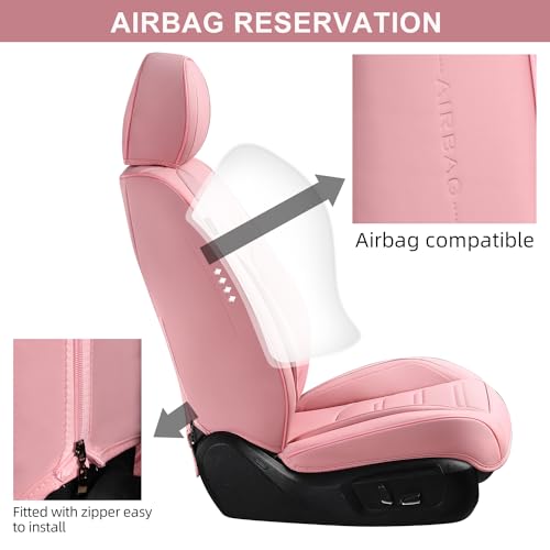 TIEHESYT Car Seat Covers , Breathable Leather Automotive Front and Rear Seat Covers, Car Seat Protectors, Compatible with Most Vehicles, SUV (Cute Pink, Front Pair) - color: Cute Pink, size: Front Pair Headrestless