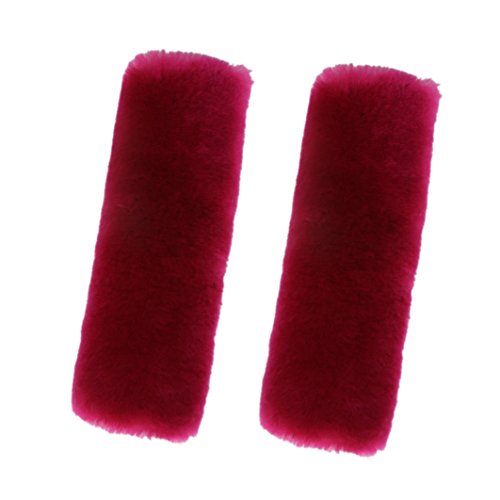 U&M 2 Pack Genuine Sheepskin Auto Seat Belt Cover for Adult Youth Kid Toddlers -Soft Warm Car, Truck, SUV, Camera Backpack Strap Shoulder Pad Wool Fluffy - color: rose red
