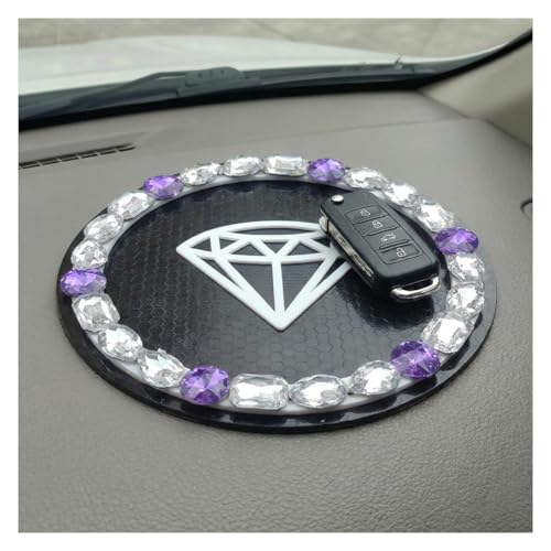 Craedli Bling Car Dashboard Anti-Slip Pad, Rhinestone PVC Car Dash Sticky Gripping Mat, Multifunctional Auto Interior Desk Organizer Accessory for Sunglasses, Phones, Electronic Devices (Purple&White) - color: Purple&White