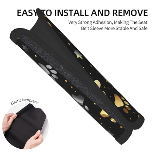 Seat Belt Cover Pad Golden Grey Dog Paw Print Soft Safety Car Automotive Seat Belt Pads Cushion Shoulder Strap Covers for Cars or Bags, 2 Pcs - color: Golden Grey Dog Paw Print