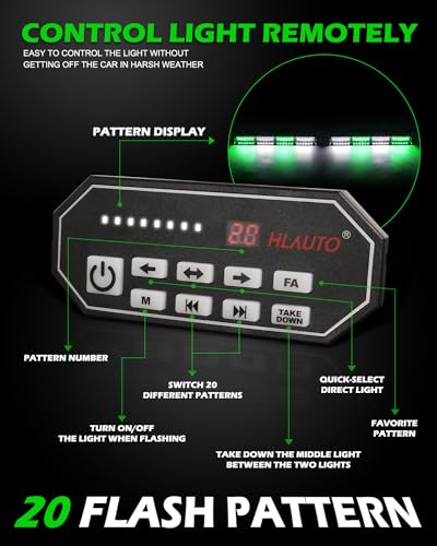 HLauto 604N Emergency Dash Strobe Lights: 2x16.8 inch Green White Security Light with/Take Down, 48 LED Safety Flashing Warning Hazard Interior Windshield Light Bar for Trucks Vehicles - color: #05 Green White