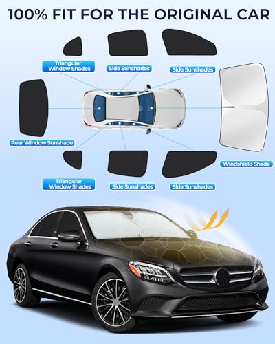 for Mercedes-Benz C-Class 2014-2021 Car Window Shades, 8pcs Privacy Sun Shade Set for Front Windshield Side and Rear Windows, Full Window Covers Keeps Vehicle Cool for Camping Napping - size: For Mercedes-benz C-class 2014-2021