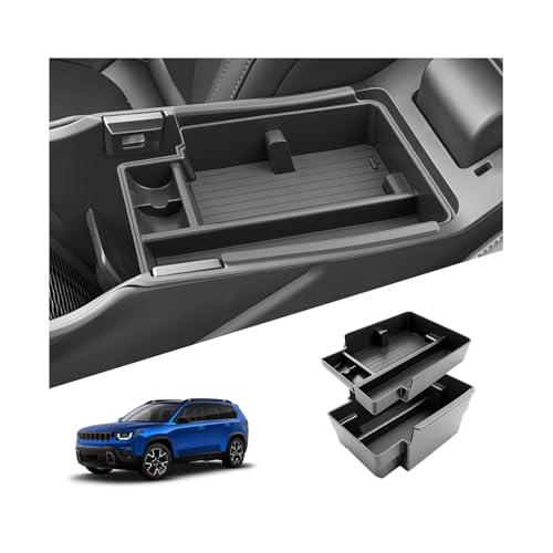 SKTU 2Pack for 2026 Jeep Cherokee Center Console Organizer 2026+ Cherokee (Base/Laredo/Limited/Overland) Double Layers Console Tray Jeep Cherokee 2026 Accessories Tray with Sunglasses and Coin Holder - color: 2026+ Cherokee Double Layers Organizer