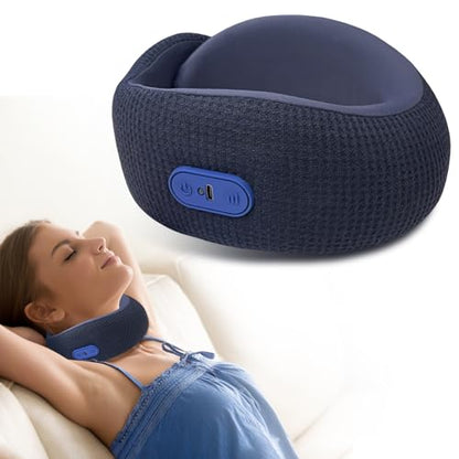 Travel Pillow with Heat,Vibration Massage,Portable Rechargeable Adjustable Airplane Neck Pillow,with Headrest Support for Head,Neck,and Chin,for Pain Relief at Home,Car,Office,Travel