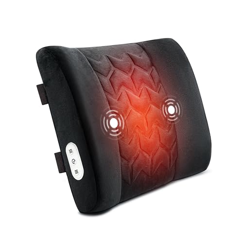 CILI Lumbar Support Pillow for Office Chair, Heated Back Support Pillow with Vibration, Back Massager for Chair, Back Rest Cushion Pillow for Desk Chair Sofa, Gifts for Mom Dad Women Men - color: Black