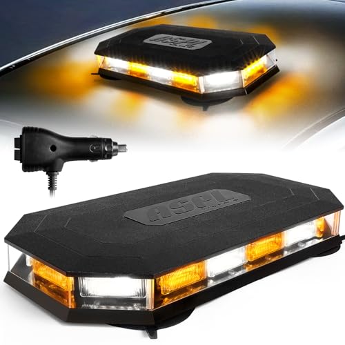 ASPL 16.5 Inch Roof Top Beacon Emergency Strobe Light 56 LED Magnetic Warning Caution lights bar Traffic Hazard Plow Light for Trucks Vehicles Construction Snowplow (Amber/White) - color: Amber/White