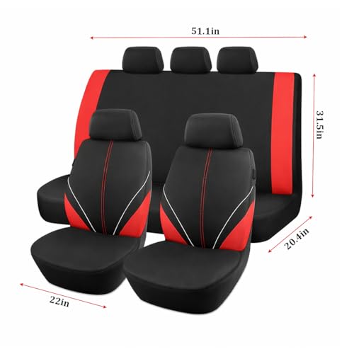 Mandark Car Seat Cover Full Set, Beathable Waterproof Heavy-Duty Vehicle Front and Rear Split Bench Seat Covers, Auto Interior Chair Protector, Universal for SUV Automobile Truck (Red) - color: Red