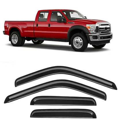 Rain Guards Fit for 1999-2016 Ford F250 F350 F450 F550 Super Duty SuperCrew Cab, Tape-On Side Window Deflector Durable Sun Rain Guard Black 4 PCS - size: Fit for Ford F250 F350 1999-2016