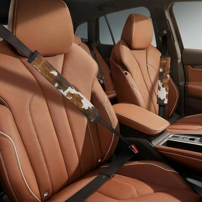Western Cow Print Steering Wheel Cover Elastic Non-Slip Car Steering Wheel Covers with Seat Belt Shoulder Pad for Women Men - color: Western Cow Print
