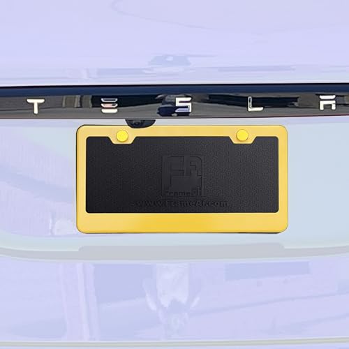 T304 Stainless Steel License Plate Frame – 8K Mirror Polish Finish, Rust-Resistant, Slim Design, Universal Fit, Includes Screw Caps, Washers & Stainless Steel Screws (Yellow) - color: Yellow