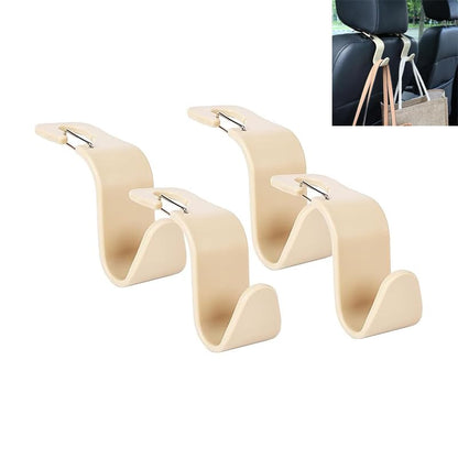 Car Seat Headrest Hooks, Car Organizer Hanger Storage Hooks for Handbags Purses Groceries Backpack Coat 4 Pack (Beige) - color: Beige