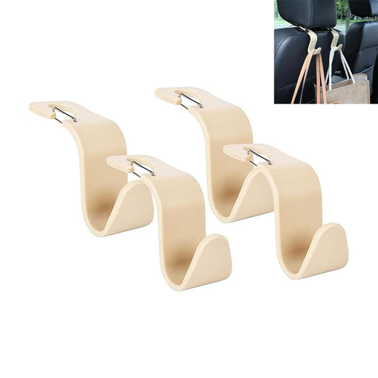 Car Seat Headrest Hooks, Car Organizer Hanger Storage Hooks for Handbags Purses Groceries Backpack Coat 4 Pack (Beige) - color: Beige