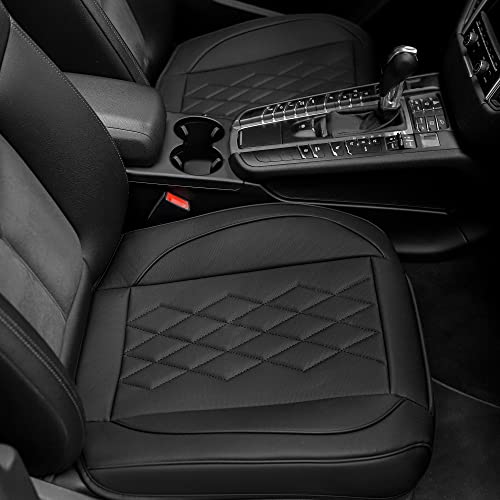 JOJOBAY 2pack Leather Car Seat Cover,Bottom Seat Covers for Cars,Front Seat Protector,Fit for 95% of Vehicles - Padded,Anti-Slip,Premium Leather(2 PCS,Black) - color: Black, size: 2 Pcs