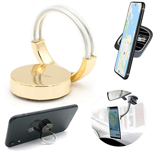 AirFly Phone Finger Ring Holder, 4 in 1, Universal Metal Phone Ring, Table Stand Kickstand, Car Vent Mount, Finger Grip Compatible All Smartphones (Gold Ring) - size: Gold Ring