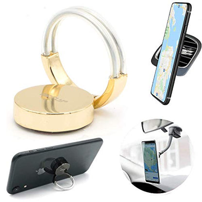 AirFly Phone Finger Ring Holder, 4 in 1, Universal Metal Phone Ring, Table Stand Kickstand, Car Vent Mount, Finger Grip Compatible All Smartphones (Gold Ring) - size: Gold Ring