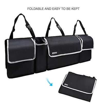 Backseat Trunk Organizer for SUV & Car - Hanging Organizer Foldable Cargo Storage Bag with 4 Pockets Adjustable Strap Durable Cover and Fit for Most Vehicles