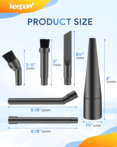 KEEPOW Micro Cleaning Nozzle Kit, 1-1/4" Detailed Cleaning Vacuum Attachments Vacuum Accessories for Compact Wet Dry Shop Vacuum, 6 Pieces - size: 6 Pack