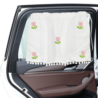 Car Side Window Sun Shade Privacy Curtain for Baby, Suction Cup Window Shade, 25"x18" Car Cartoon Sunshade Protector Heat Blocker Cover, Privacy Curtain for Kids Women (Five Tulips) - color: Five Tulips