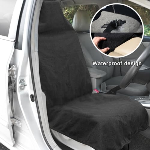 DXNQ 2PCS Car Towel Seat Cover, Waterproof Sweating Non-Slip Premium Soft Towel Carseat Protector, Universal Machine Washable Car Truck SUV Front Seat Cover for Gym Workout Beach Hiking (Black) - color: Black, 2pcs, Front