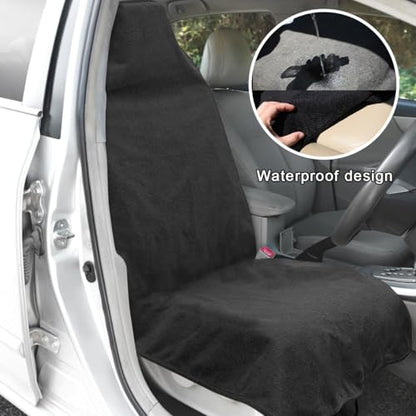 DXNQ 2PCS Car Towel Seat Cover, Waterproof Sweating Non-Slip Premium Soft Towel Carseat Protector, Universal Machine Washable Car Truck SUV Front Seat Cover for Gym Workout Beach Hiking (Black) - color: Black, 2pcs, Front