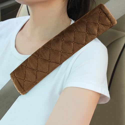 Amooca Soft Auto Seat Belt Cover Seatbelt Shoulder Pad Cushions 2 PCS for a More Comfortable Driving Universal Fit for All Cars and Backpack Brown - color: Brown