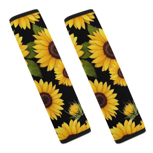 Men's Car Belt Covers 2PCS Fashion Cushion Pad Car Shoulder Strap Harness Pad Floral Black Yellow Flowers Sunflower - color: Color856