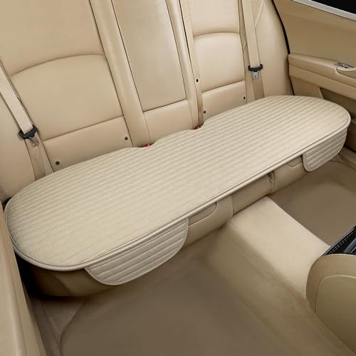 SanQing Linen Rear Seat Cover for Car Truck SUV, Anti-Slip Back Bench Seat Protector with Storage Pockets, Breathable Universal Cushion Pad for Most Vehicles - color: 1PC Rear/Beige