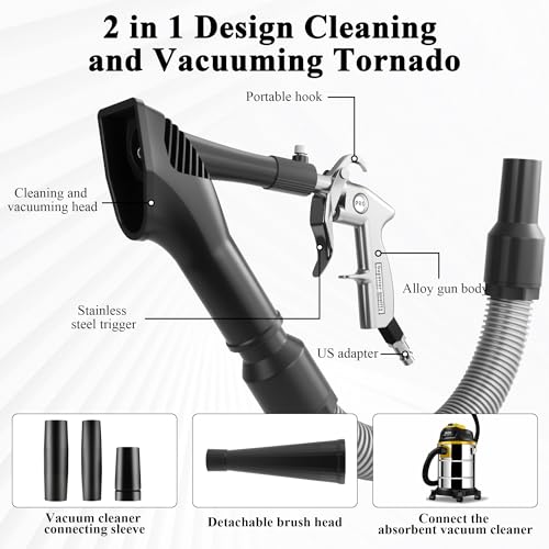 GOCCIDA 2IN1 Car Interior Detailing Air Blow Gun & vacunm Gun with Adjustable Air Flow Nozzle,Cleaning Gun Quickly Blasts Dirt and Dust from Surface Works with Air Compressor(Upgrade Rotate Tube) - color: white