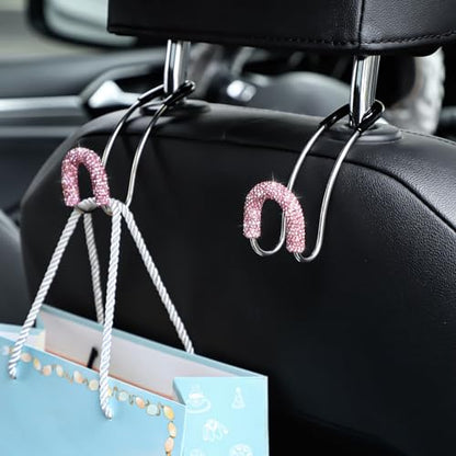 Soleebee 2 Pack Bling Car Headrest Hooks Crystal Rhinestones Universal Car Seat Hook Auto Hook Durable Car Back Seat Hangers Storage Organizer (Pink) - color: Pink