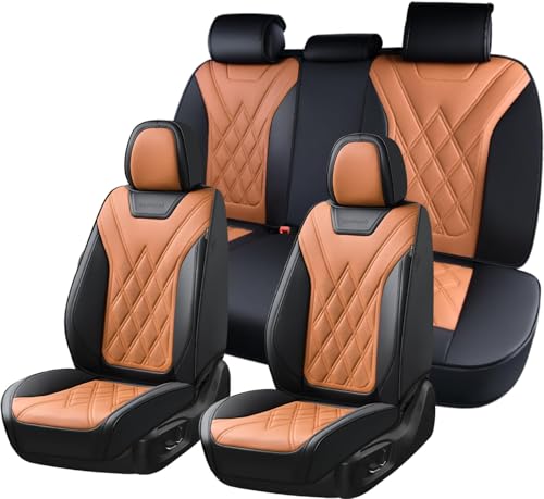 Coverado Car Seat Covers Full Set, Seat Covers for Cars, Front Seat Covers and Back Seat Cover Waterproof Leather Automotive Seat Cover, Universal Car Interior Protectors Cushion for Most Cars - color: Brown-Black, size: FullSet