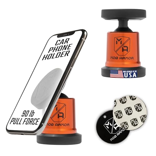 Mob Armor MobNetic Maxx - USA Assembled Magnetic Phone Holder for Car, Magnetic Car Phone Mount, 90-Degree Tilt, 360-Degree Rotation, Aluminum Metal, Compatible with iPhone & Android - Orange Chrome - color: Orange Chrome