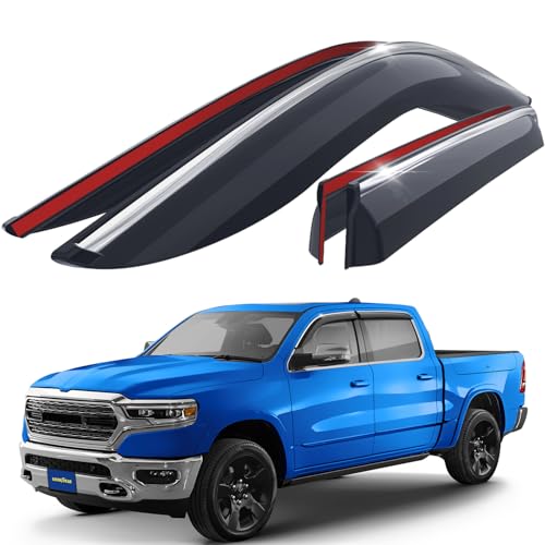 Goodyear Chrome Trim Window Deflectors for Dodge Ram 1500 2019-2026 Crew Cab, Shatterproof Tape-on Rain Guards, Window Visors, Vent Deflector Visor,Car Accessories, 4 pcs - GY008852 - color: For RAM 19-26