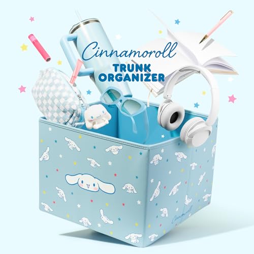 Sanrio Cinnamoroll Car Trunk Organizer, Steering Wheel Cover, Air Freshener & Refill – Cute, Collapsible, Heavy-Duty Storage & Car Accessories for Groceries, Tools, Travel – 12.5"L x 12.5"W x 9"H - style: Pack Cinnamoroll
